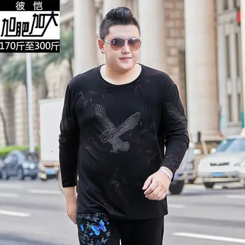 

2020 Autumn Men Plus Fat Plus Size Trend Eagle Printing Long Sleeve T Shirt Super Fat Extra Large V Collar T