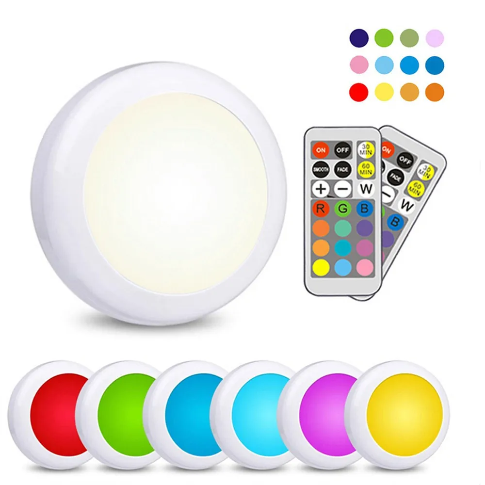 RGB Colorful LED Under Cabinet Light Puck Light Wardrobe Night Lamp Dimmable 