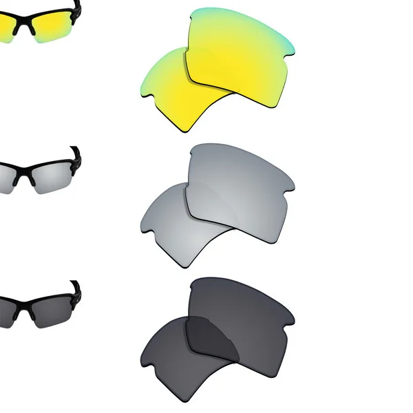 3 Pairs Packed SmartVLT, 3 пары поляризованных солнцезащитных очков, Сменные линзы для солнцезащитных очков, Оукли Флак, 2,0 XL-24K, золото, серебро, черный цвет - Цвет линз: 3 Pairs Packed