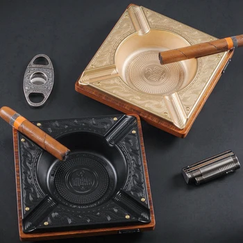 

Titanium Alloy Wooden Luxury 4 Grooves Cigar Ashtray Tobacco Ash Tray Holder for Home Living Room Accessories Smoking Office