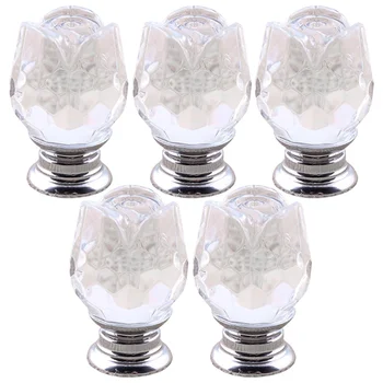 

5Pcs 25mm Durable Crystal Rose Shaped Door Handle Door Handle Wardrobe Cabinet Drawer Knobs Pull Handles Furniture Hardware (Tra