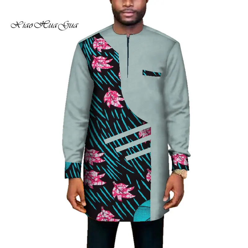 Тренд африканская Мужская одежда Мужская длинная SleevePatchwork Дашики Длинный топ Африканский принт Повседневная Свадебная африканская одежда WYN669 - Цвет: 2