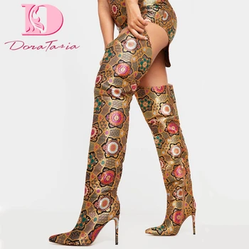 

Doratasia Big Size 43 Fashion 2020 Fetish Thin High Heels Printed Sexy Party Shoes Women Thigh High Boots