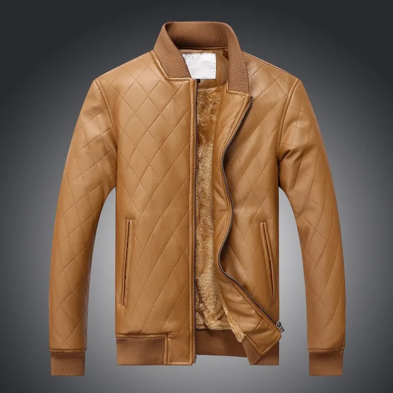 

Winter Mens Fur Lining Warm Pu Leather Jackets Stand Collar Classic Thick Overcoat For Man European Size Vintage Outwear Coats