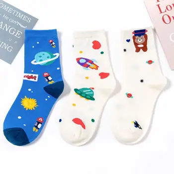 

Women Socks Cotton Starry Cartoon Bear Korean Casual Japanese Streetwear Blue White Funny Socks Harajuku Kawaii Christmas Gifts