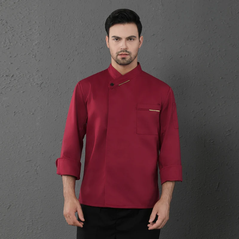 Куртка шеф-повара с длинным рукавом дышащая форма для обслуживания еды западный ресторан Хлеб выпечка отель кухня рабочая одежда повара оснастка - Цвет: red