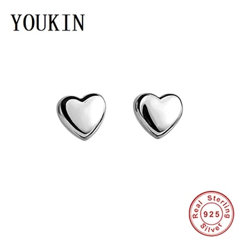 

New 925 Sterling Silver Simple Heart Stud Earring for Women Girls Love Lady Jewelry Smooth Heart Earrings Berloque Birthday Gift