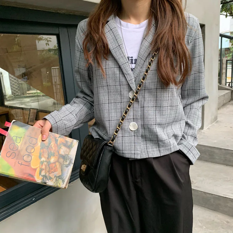 

Net Price Photo Shoot Three Standard Qi Early Autumn New Style Network Red Plaid Short Long Sleeve Suit Jacket