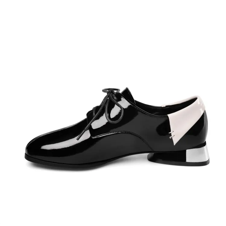 Black CDAXILAN/Новое поступление; женские туфли-лодочки из натуральной коровьей лакированной кожи на низком каблуке с квадратным носком; повседневная обувь с глубоким носком на шнуровке; Женская Осенняя обувь - Цвет: Black
