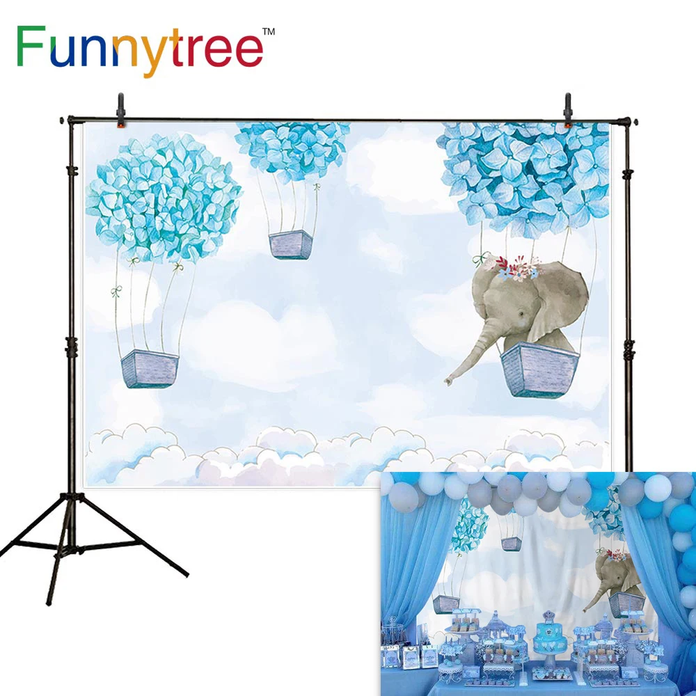 Funnytree вечерние воздушные шары синий мультфильм слон фон день рождения фон для детей крещение мальчика цветок на заказ Фотофон