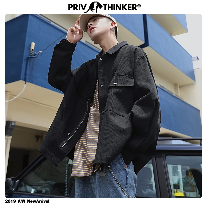Privathinker мужские черные осенние Новые однотонные куртки мужские с большими карманами корейские свободные куртки мужские стиль сафари модная одежда 5XL