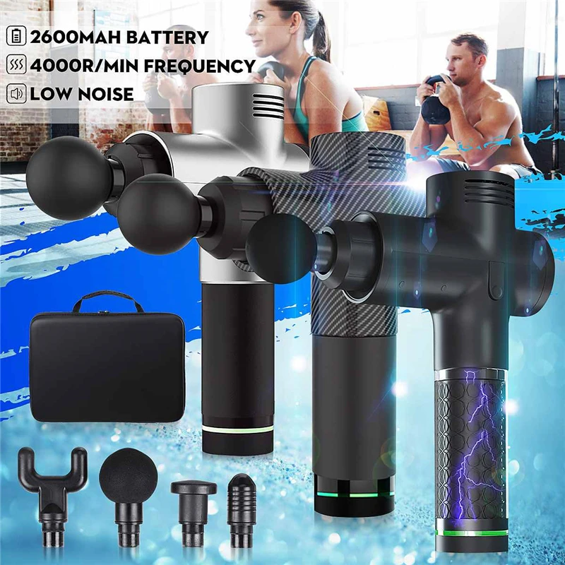 

4000r/min Guns 3 Gears Therapy Massage Muscle Massager Pain Sport Massage Machine Relax Body Slimming Relief 4 Heads With Bag