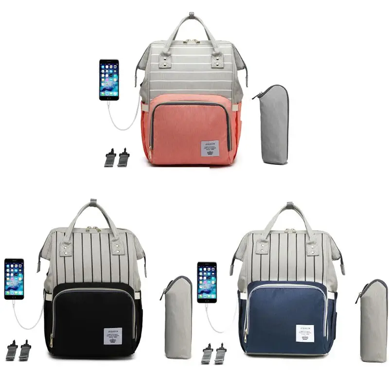 

Multifunctional Baby Diaper Mummy Backpack with USB Charging Port Stroller Straps Large Capacity Nappy Bag F42A