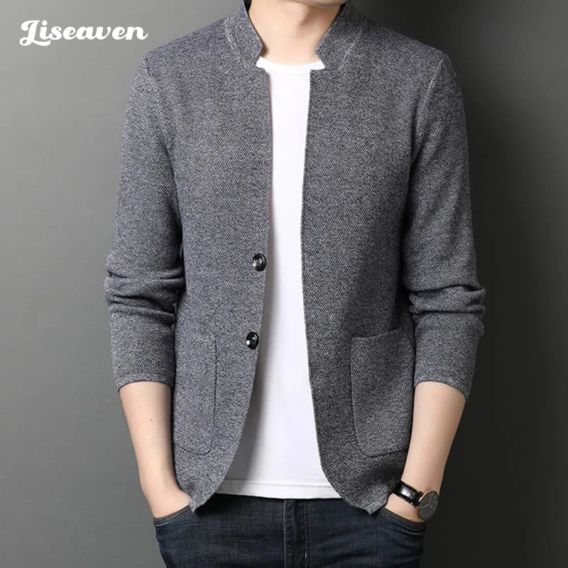 

Liseaven Mens Cardigan Solid Color Jackets Sweater Cardigans Male Jacket Casual Clothing Men's sweaters