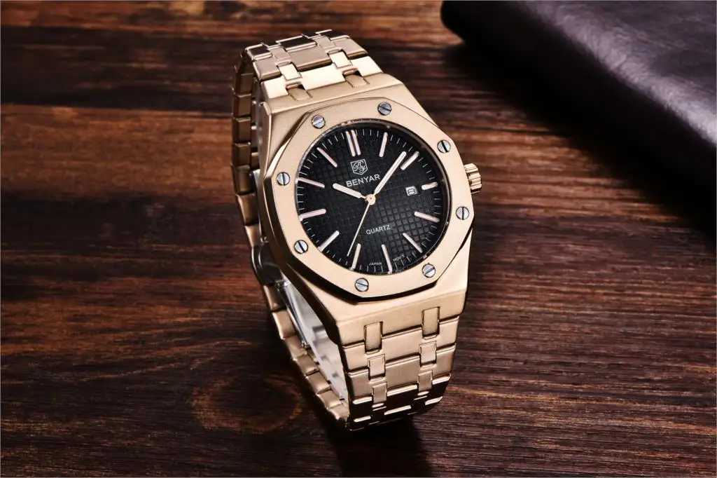 BENYAR Top Brand Men's Quartz Watches Luxury Business Sports Watch Waterproof Calendar Watch Stainless Steel Relogio Masculino