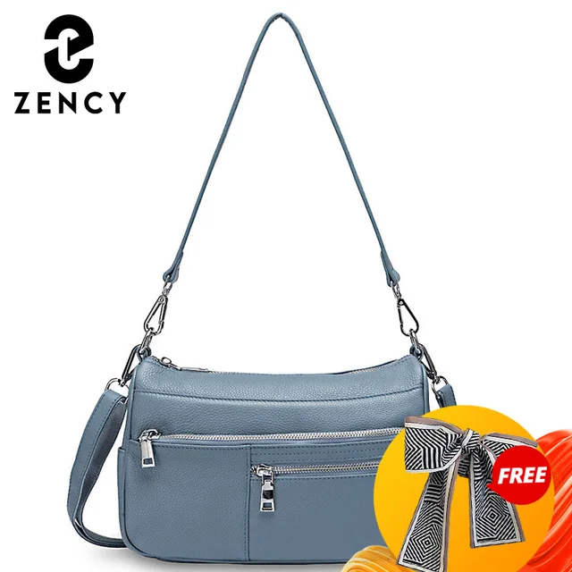 Zency Noble Temperament Women Shoulder Bag 100% Genuine Leather Spring Linen Blue Fashion Crossbody Purse Beige Hobos Handbag 1