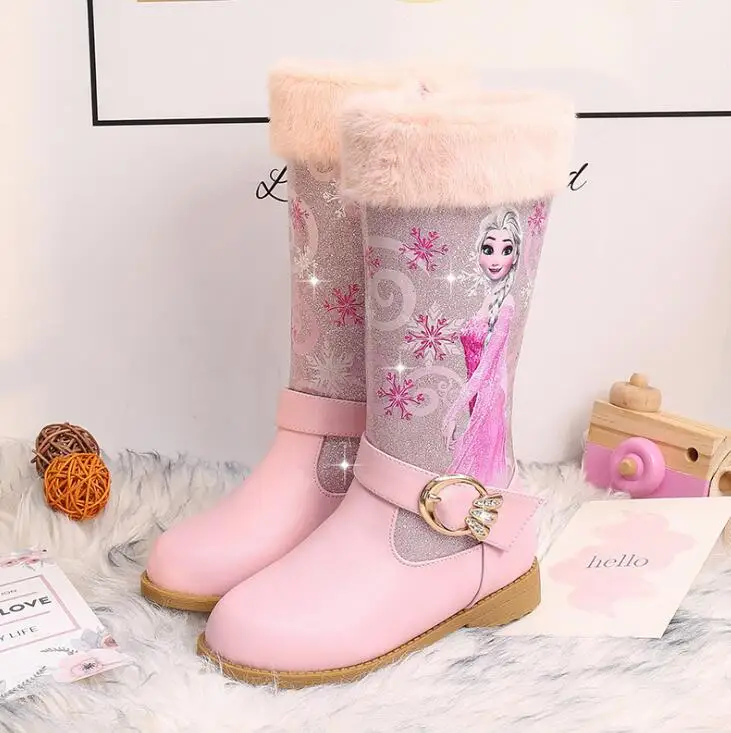 

Children PU Leather Snow Boots Girls High Fashion Boot Cute Princess Elsa Warm With Fur Boots