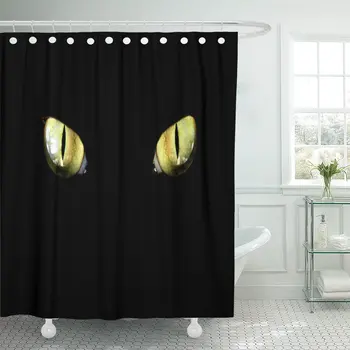 

Yellow Panther Feline Eye in The Dark Tiger Cat Shower Curtain Waterproof Polyester Fabric 72 x 72 Inches Set with Hooks