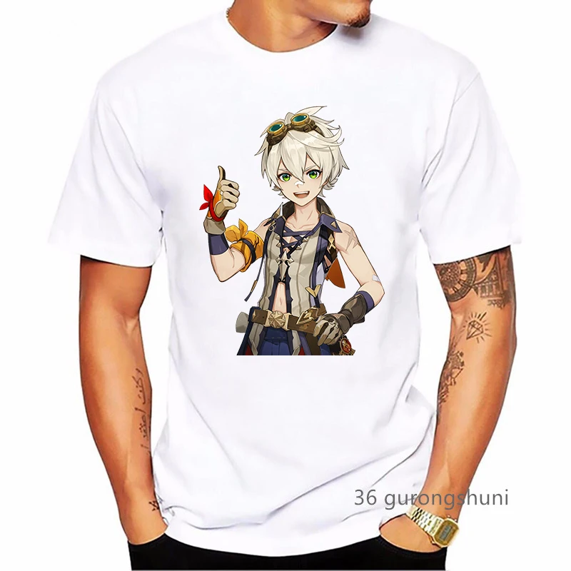 

2021 Genshin Impact T Shirt Vintage Traveler Kong Kaeya Diluc Bennett T-Shirt Cartoon Print Men Clothes Men T-Shirts 90s Top