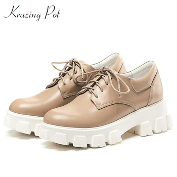 

Krazing Pot 2019 preppy style cow leather lace up non-slip waterproof oxford sneaker round toe platform vulcanized shoes L8f1