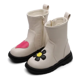 

2020 Autumn Kids Shoes Girl's Shoes Girl's Shoes Boots ZIP Flower Round Toe Fashion Sweet All-match Riding Boots