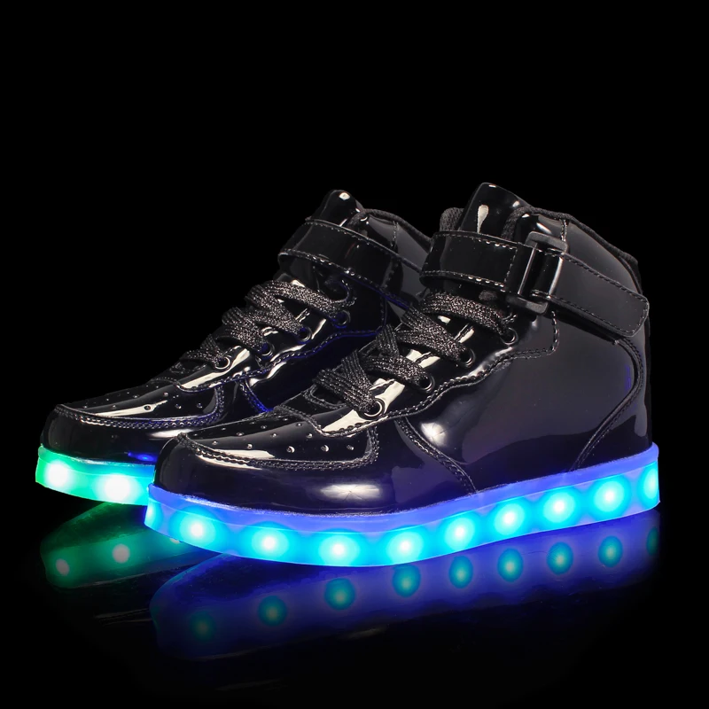 Mudipanda/Детские светящиеся кроссовки со светодиодной подсветкой и зарядкой через Usb; детская модная светящаяся обувь на липучке для девочек и мальчиков; кроссовки с светильник - Цвет: Mirror Black