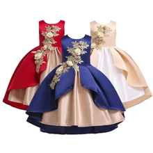 Платья принцессы для девочек на свадьбу, день рождения, атласное платье, детские платья с аппликацией, Vestido для детей 2, 4, 6, 8, 10, 12 лет