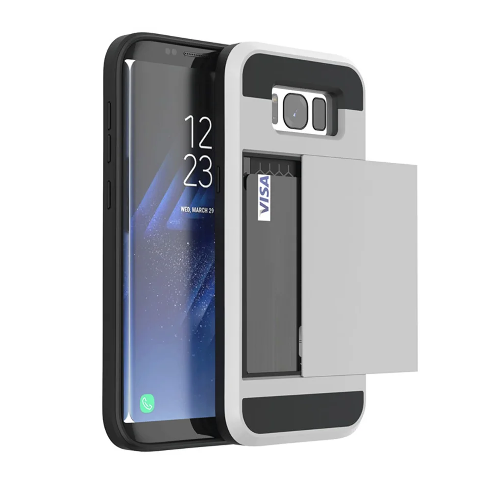 Silver Слот для карт чехол для samsung Galaxy A3 A5 A7 J3 J5 J7 отделение для карт, в которое можно samsung S7 S6 S8 плюс чехол s Броня слайд-держатель для карт - Цвет: Silver