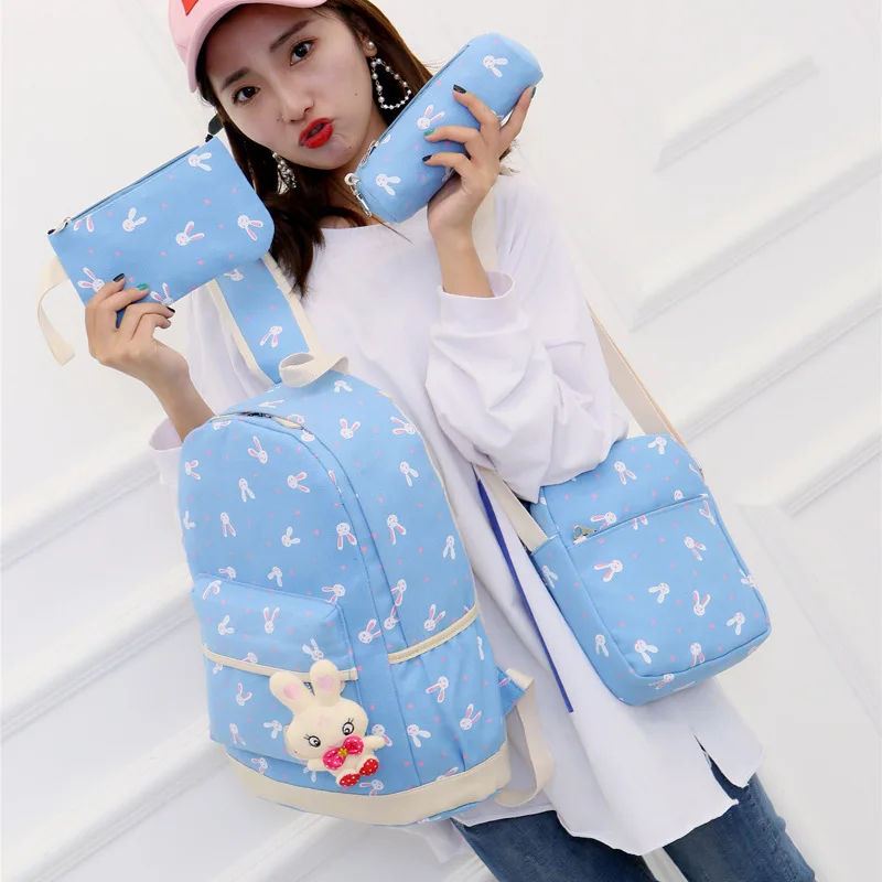 

2018 New Style Four-piece Set Backpack Fashion Nylon WOMEN'S Bag Fun Printed Trend of Fashion Backpack
