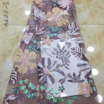

2020 3D Lace Fabric French Farty Sequin Tissu Africain Handmade Bead Tulle Lace Latest Luxury African green Embroidery Lace