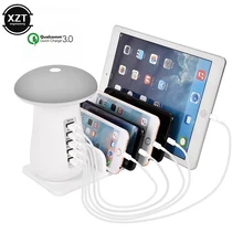 Зарядное устройство мульти порт QC3.0 Быстрая зарядка гриб Ночной светодиодный светильник лампа для xiaomi samsung телефон USB быстрое зарядное устройство станция Док-станция концентратор