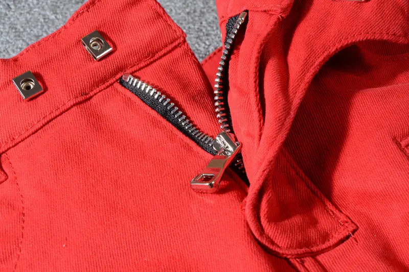 Высокая уличная мода мужские джинсы соединены Slim Fit Брюки карго большого размера 29-42 белый красный цвет хип хоп мужские джинсы в байкерском стиле homme