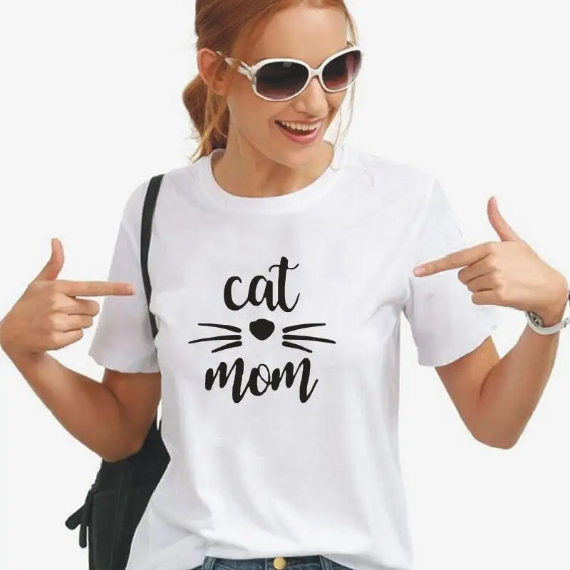 Harajuku Cat Mom футболка Женские топы кошка забавная футболка Летняя Повседневная футболка с коротким рукавом Femme Cat Lover Hipster женская футболка