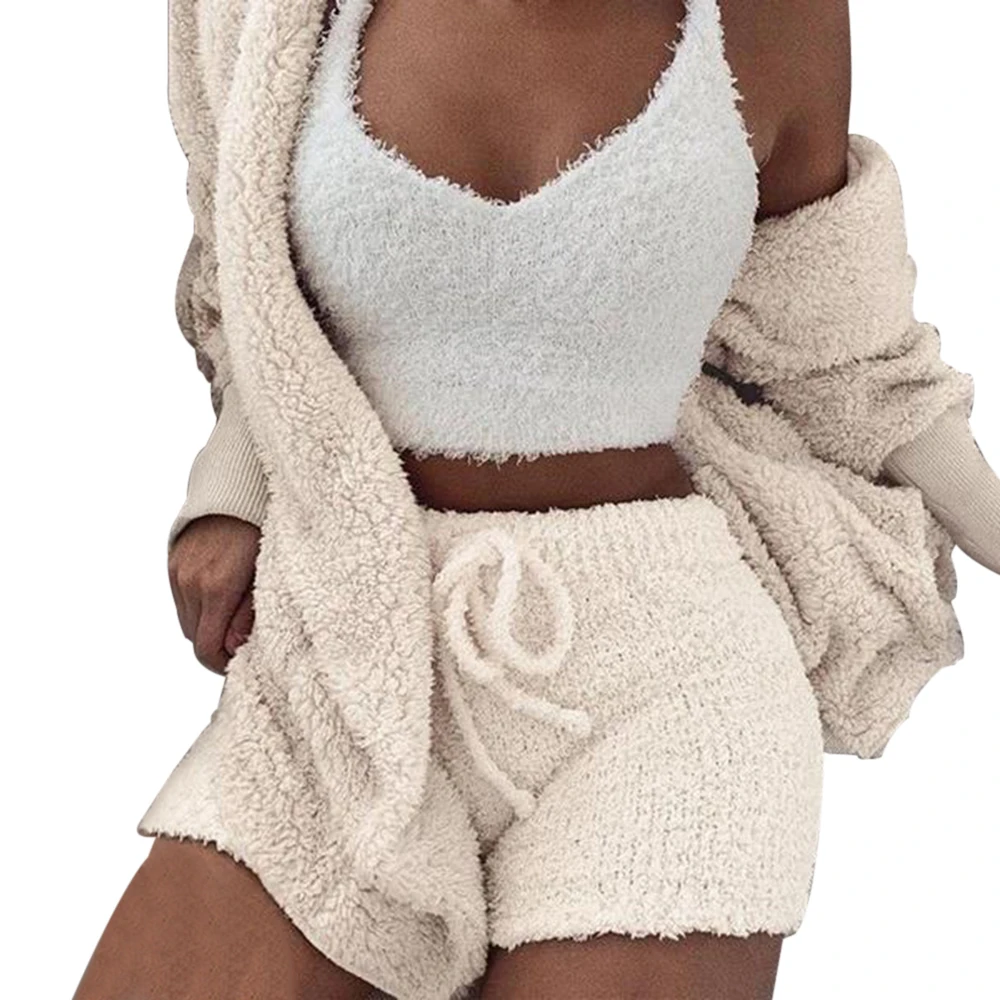 

LOOZYKIT Long Plush 3-piece Or 2 Piece Long Sleeve Jacket Women Crop Top Shorts Set Suit 2019 New Female Leisure Sports Sets