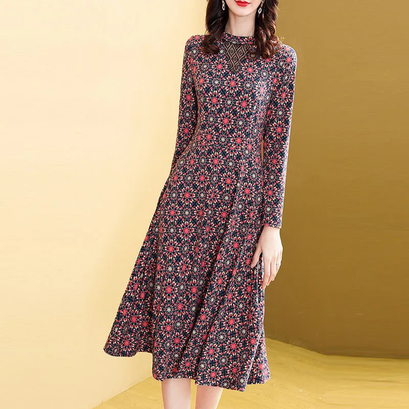 

Europe And America Winter Underwear Floral-Print Long Skirts 2020 WOMEN'S Dress New Style Spring Slim Fit Long Sleeve Base Jerse