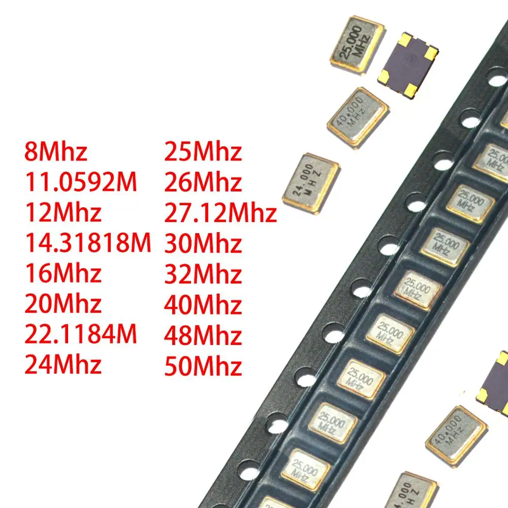 SMD-3225 SMD passive quartz crystal oscillator 3225 8 11.0592 12 14.31818 16 20 22.1184 24 25 26 27.12 27.6 30 32 40 48 50 Mhz |