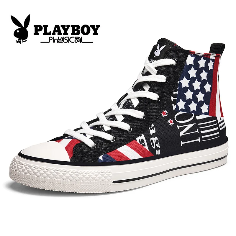 PLAYBOY/Новинка; мужская повседневная обувь для скейтбординга; высокие кроссовки; спортивная обувь; дышащая прогулочная обувь; Уличная обувь; chaussure homme - Цвет: Черный