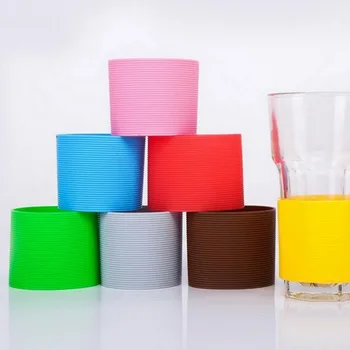 

6.5 Dia Colorful Silicone Heat Insulated Cup Sleeve Stripes Dense Stripes Design Non-slip Wraps For Mugs Ceramic Cup