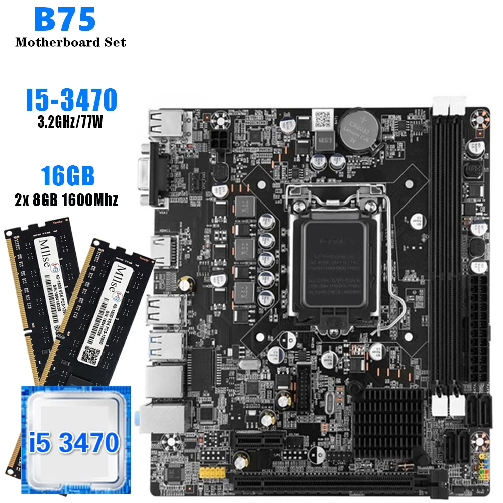 Kit Placa-mãe b75 lga1155 com Intel Core i5-3470 memória RAM DDR3 2x8 GB