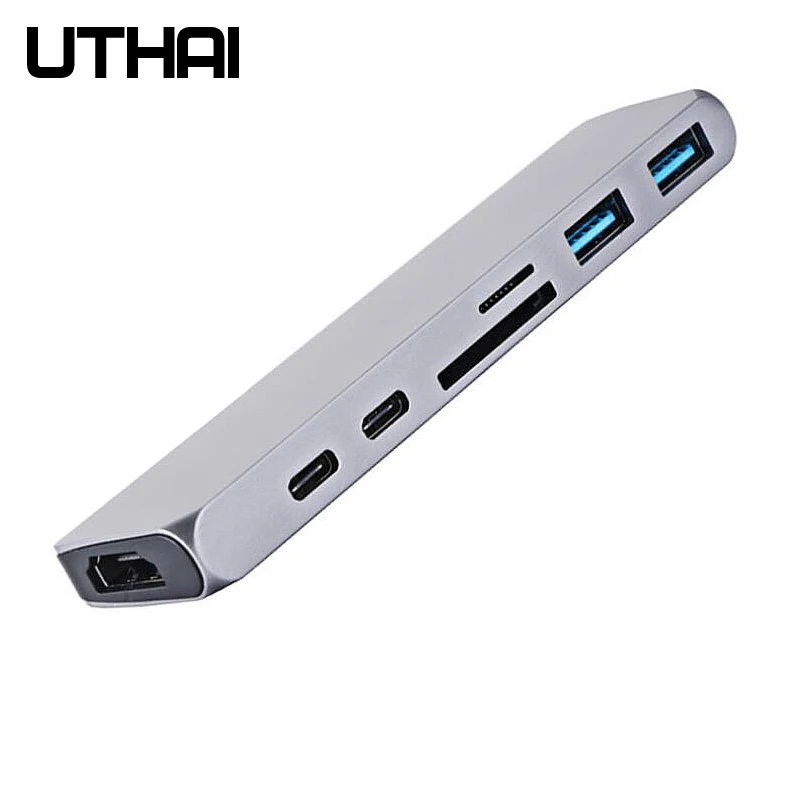 Utai T07 type-C концентратор для Macbook Pro/Air USB3.0 HDMI 4K адаптер 7 в 1 конвертер SD TF кард-ридер Thunderbolt 3 быстрая зарядка