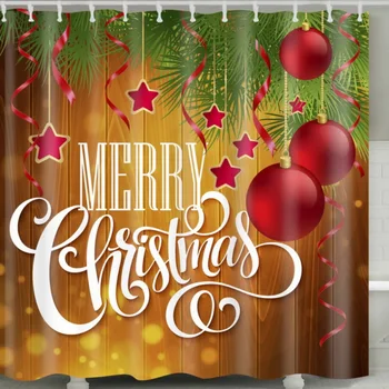 

Christmas Shower Curtain Set HD Printed Polyester Bath Covers With 12 C-Shape Hanging Hooks 70 X 70Inch Home Bath Decorative