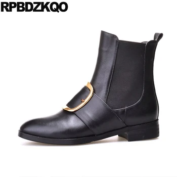 

metal flat 2019 boots ankle chelsea luxury brand shoes women british slip on genuine leather chinese black 10 fall plus size big