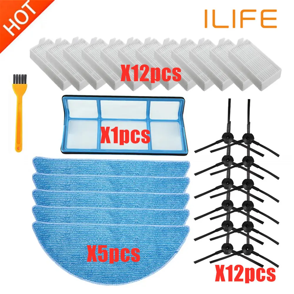 Сменные аксессуары для ILIFE фильтр Hepa фильтр сетчатая боковая щетка Швабра для ILIFE V3 V3s V5 V5s V5s pro Запчасти для робота-пылесоса - Цвет: 30pcs
