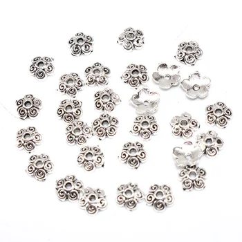 

Wholesale Lots Bulk 7mm 100/200pcs Silver Plated Small 5 Flower Spacer Beads Zinc Alloy End Caps Pattern Bead Caps