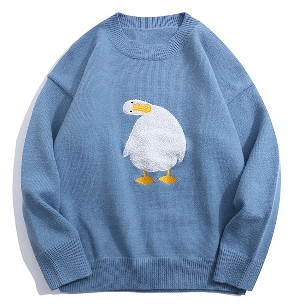 Streetwear Harajuku Cartoon Duck Pattern Knitted Sweaters Loose Jumpers Fashion Casual Autumn Sweater Pullover Men Women