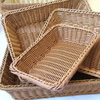 

Storage Basket Rattan Bread Basket Multi-Function Food Fruit Storage Basket Retro Color Rectangular Fruit Plate Home Decorations
