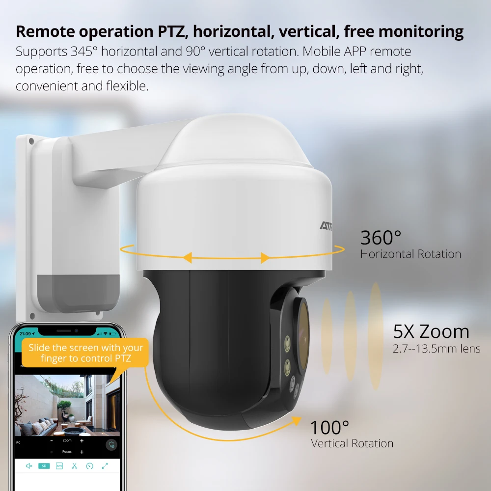  ATFMI WIFI 1080P PTZ IP Camera 4X Zoom Network Camera Full Color Night Vision H265 2MP Waterproof I