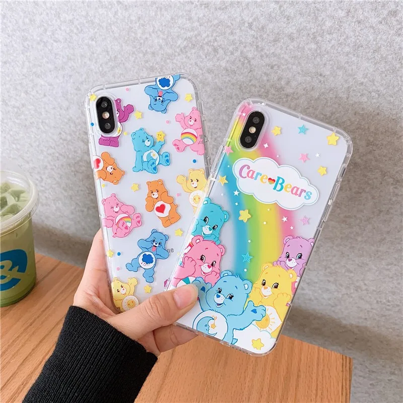 

Care bears cartoon case for iphone7 7plus xs max rainbow bear clear soft cover fundas for iphone 7 8plus 8 6 6s plus x xr 10 xs