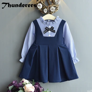 

Thunderers Kids Princess Dresses For Girls Long Sleeve Striped Bowknot Toddler Party Dress Spring Autumn Children' Clothing