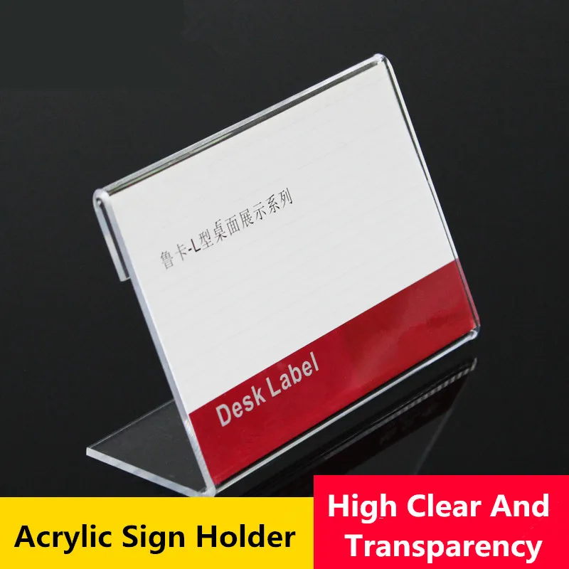 10pcs 7*10cm Acrylic Transparent Display Stand Desk Sign Label Frame Price Tag Display Business Card Holders